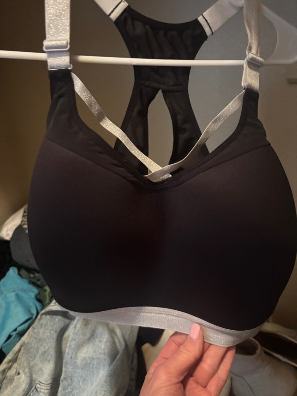 Black Sports Bra with Silver Shimmery Straps and Underband